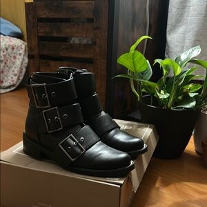 Dolce Vita Black Combat Moto Boots with Buckle Details